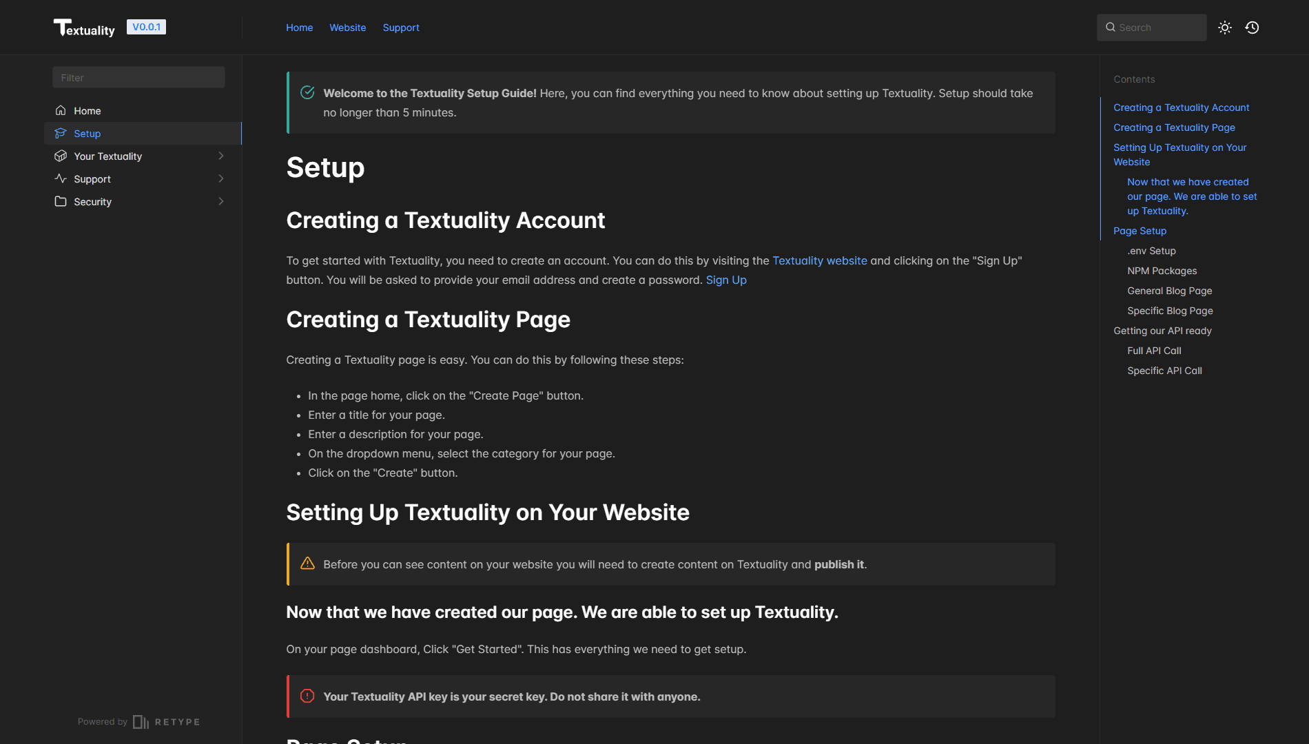 Textuality API documentation