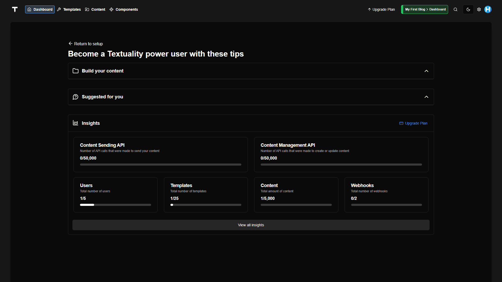 Textuality dashboard preview